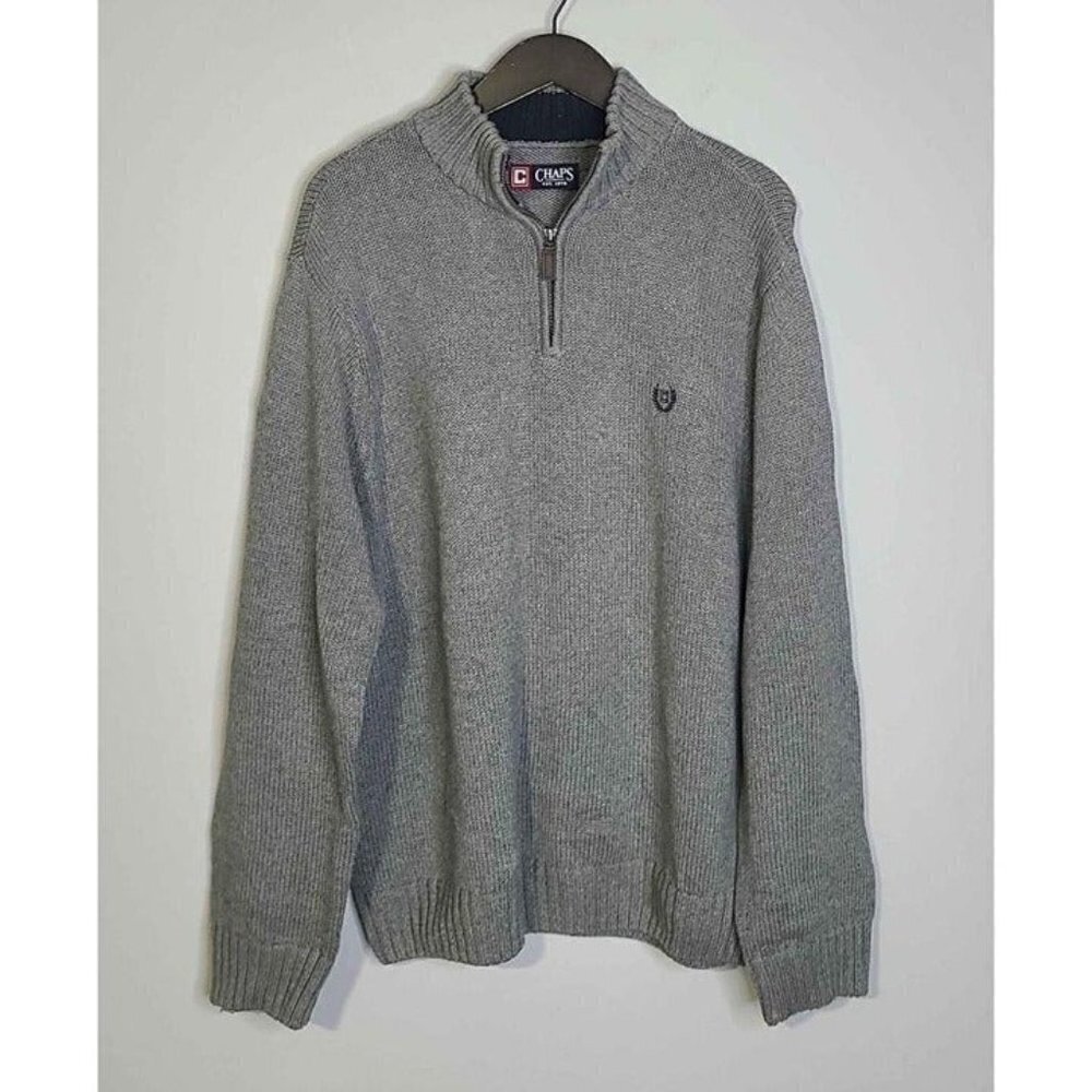 Chaps Mens Heavy Knit Sweater Zip Neck Gray Casual Long Sleeve Pullover Sz XL